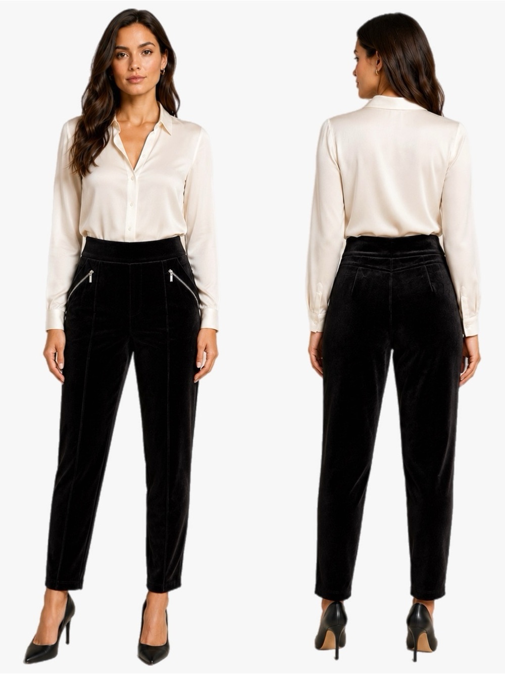Stoosh Black Velour Zipper Detail Pull On Skinny Pants Woman’s Size Medium